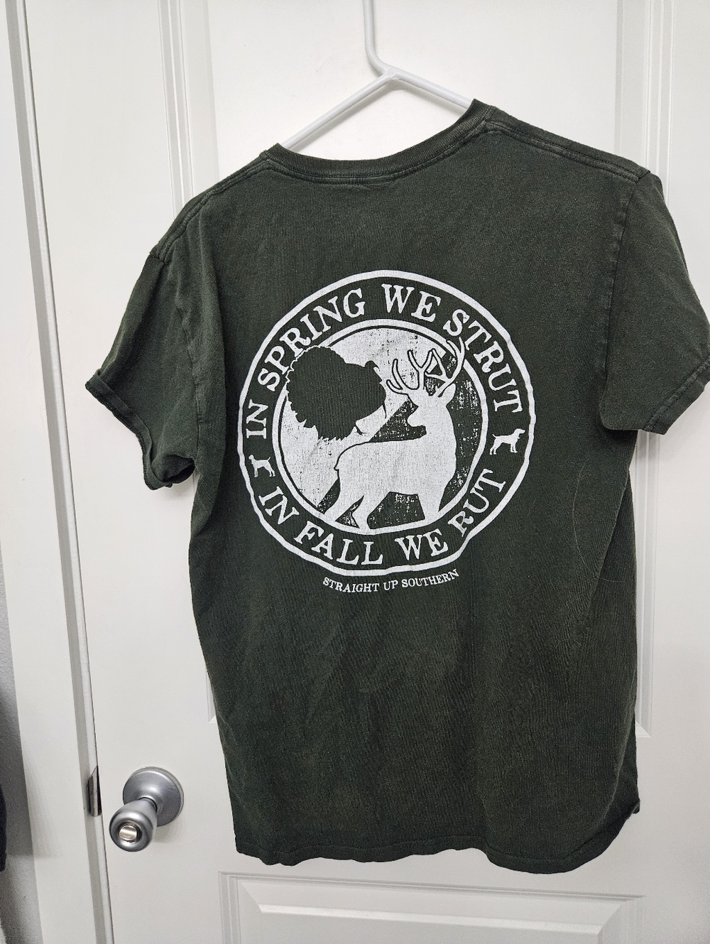 Straight Up Southern Dark Green Graphic Tee - 'In Spring We Strut' Medium